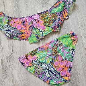 Trina Turk Tropical Matching Ruffle Bikini Set M